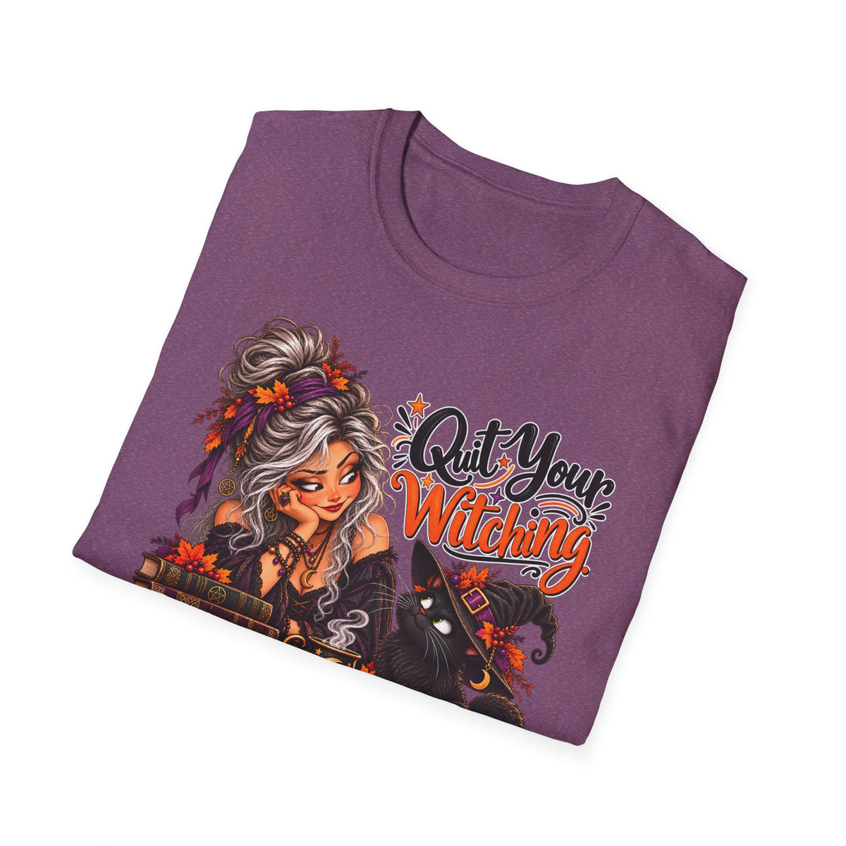 Quit Your Witching T-Shirt – Halloween Witch & Black Cat Pumpkin Tee