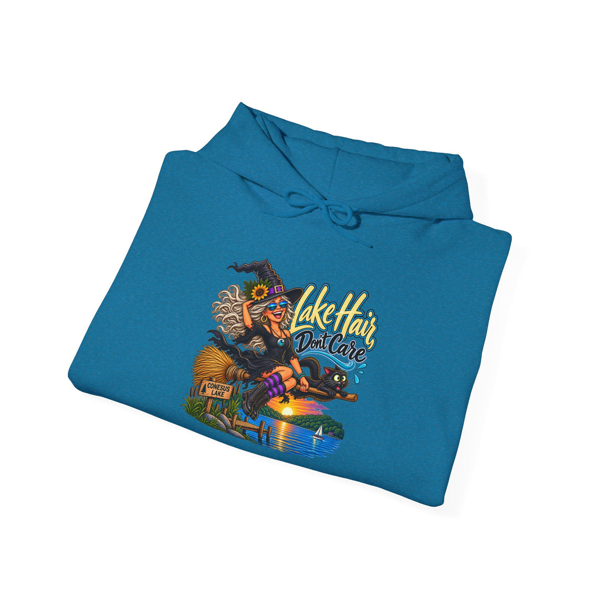 Lake Hair Hoodie - Witch & Lake Sunset Graphic Hooded Sweatshirt