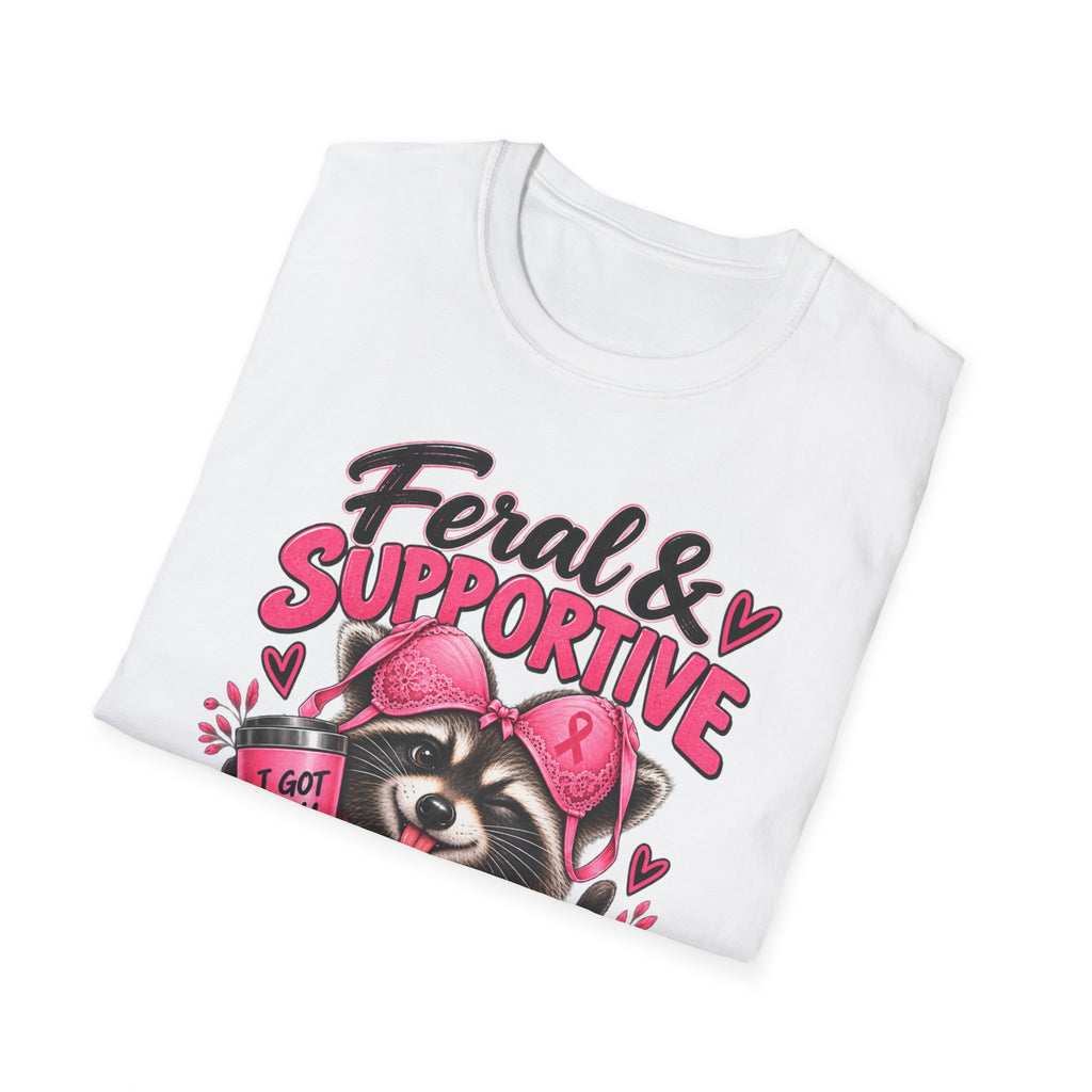 Feral & Supportive Raccoon Breast Cancer Awareness T-Shirt