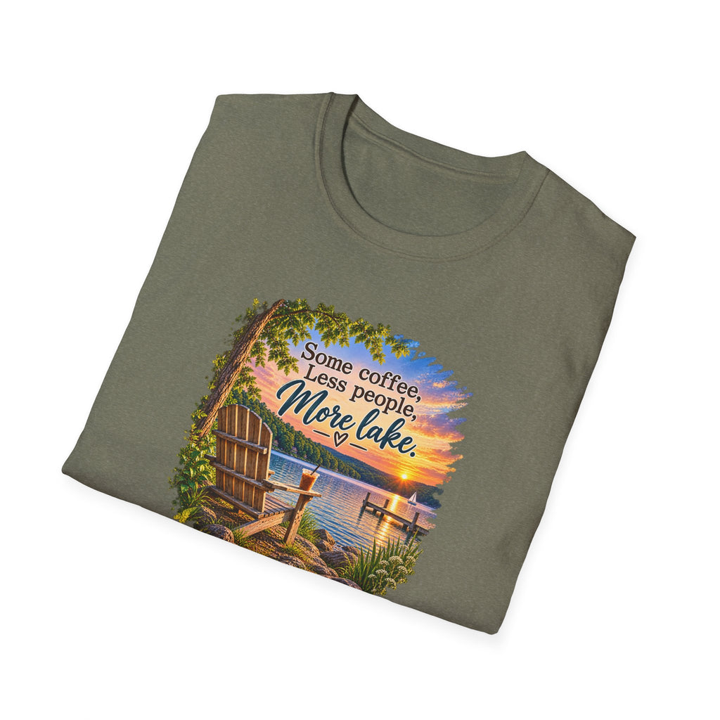 Lake Life T-Shirt — "Some coffee, Less people, More lake" Scenic Sunset Tee