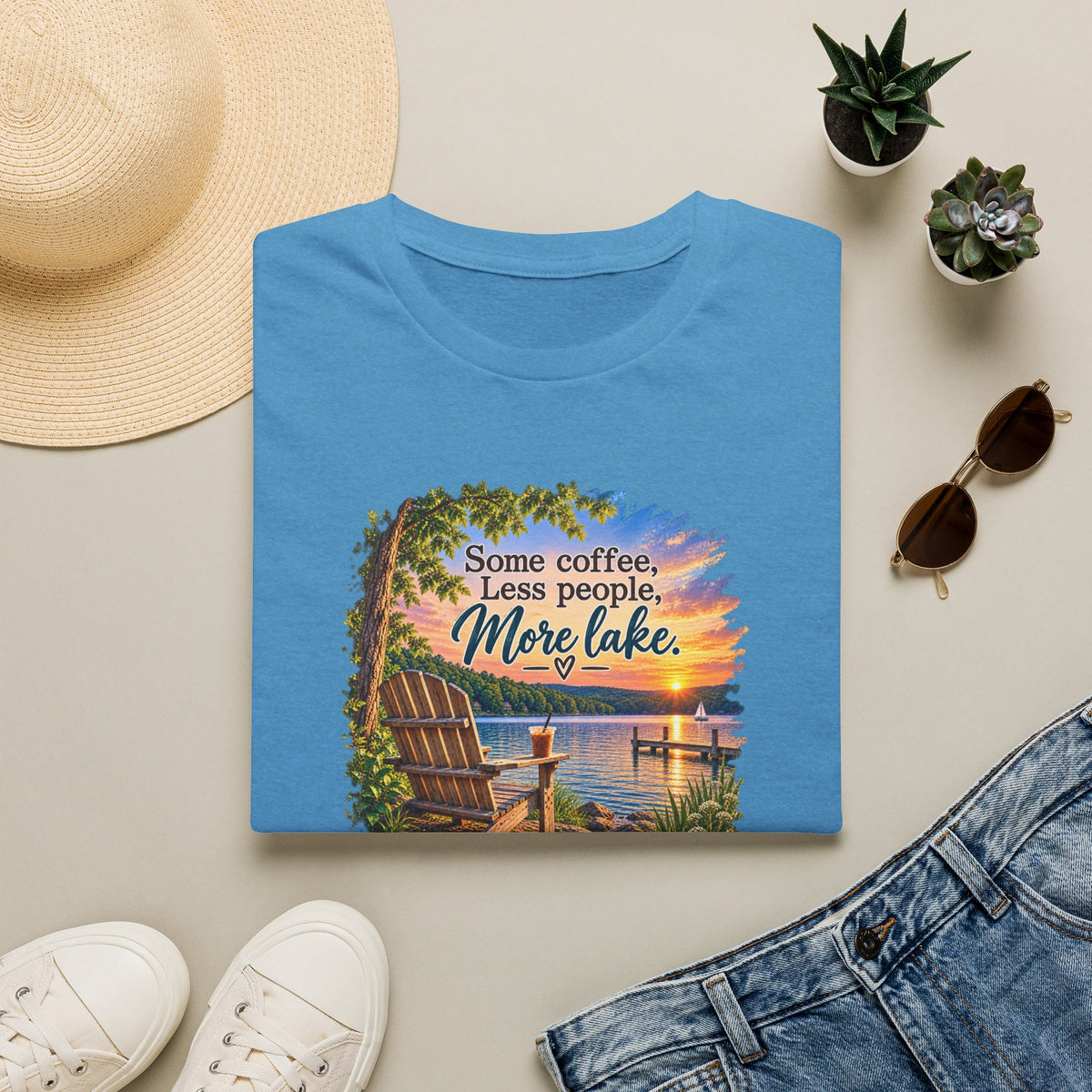 Lake Life T-Shirt — "Some coffee, Less people, More lake" Scenic Sunset Tee