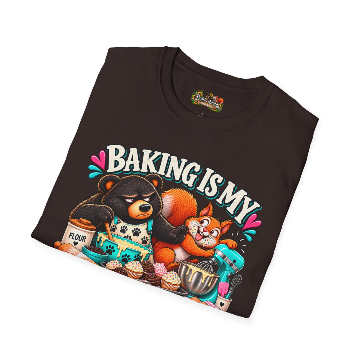 Baking Is My Therapy T-Shirt — Cute Baking Bear and Squirrel Chef Graphic Tee
