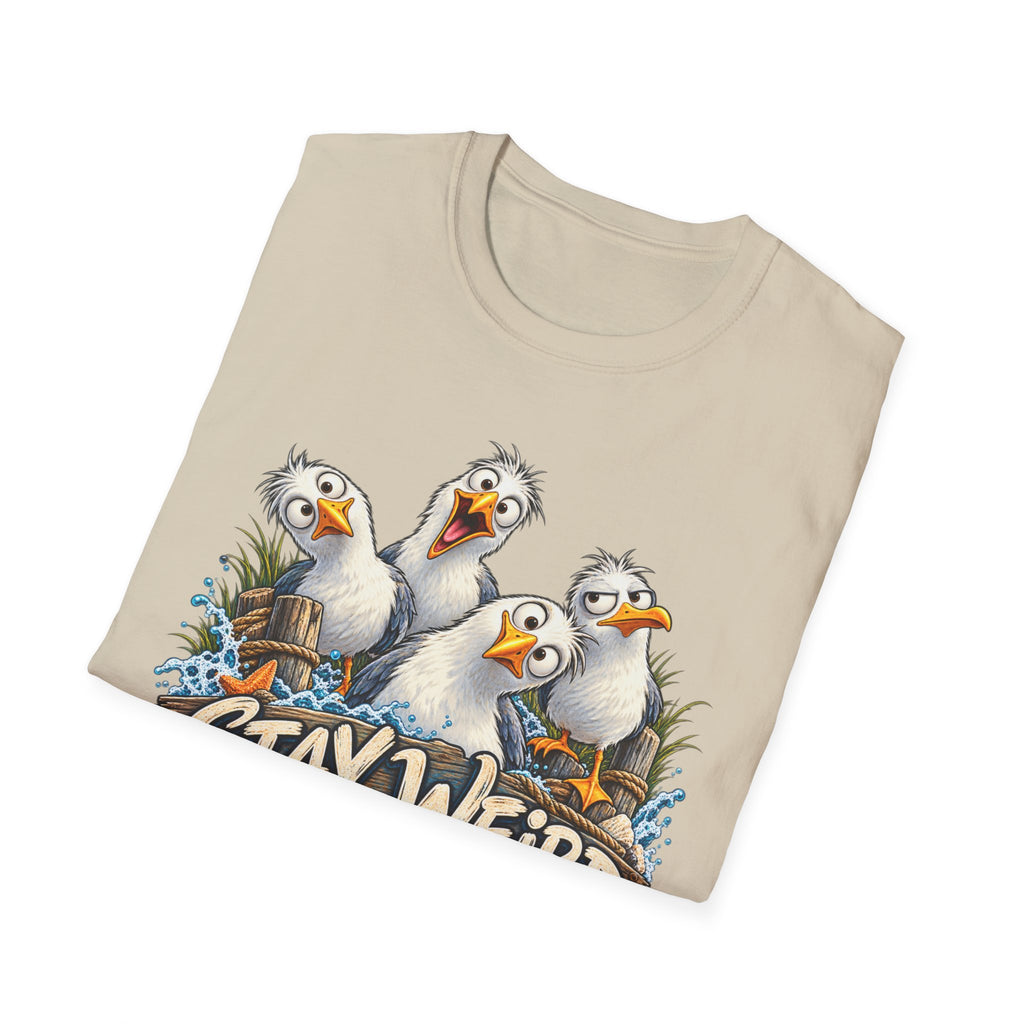 Stay Weird Seagulls T-Shirt — Funny Beach Crew Tee