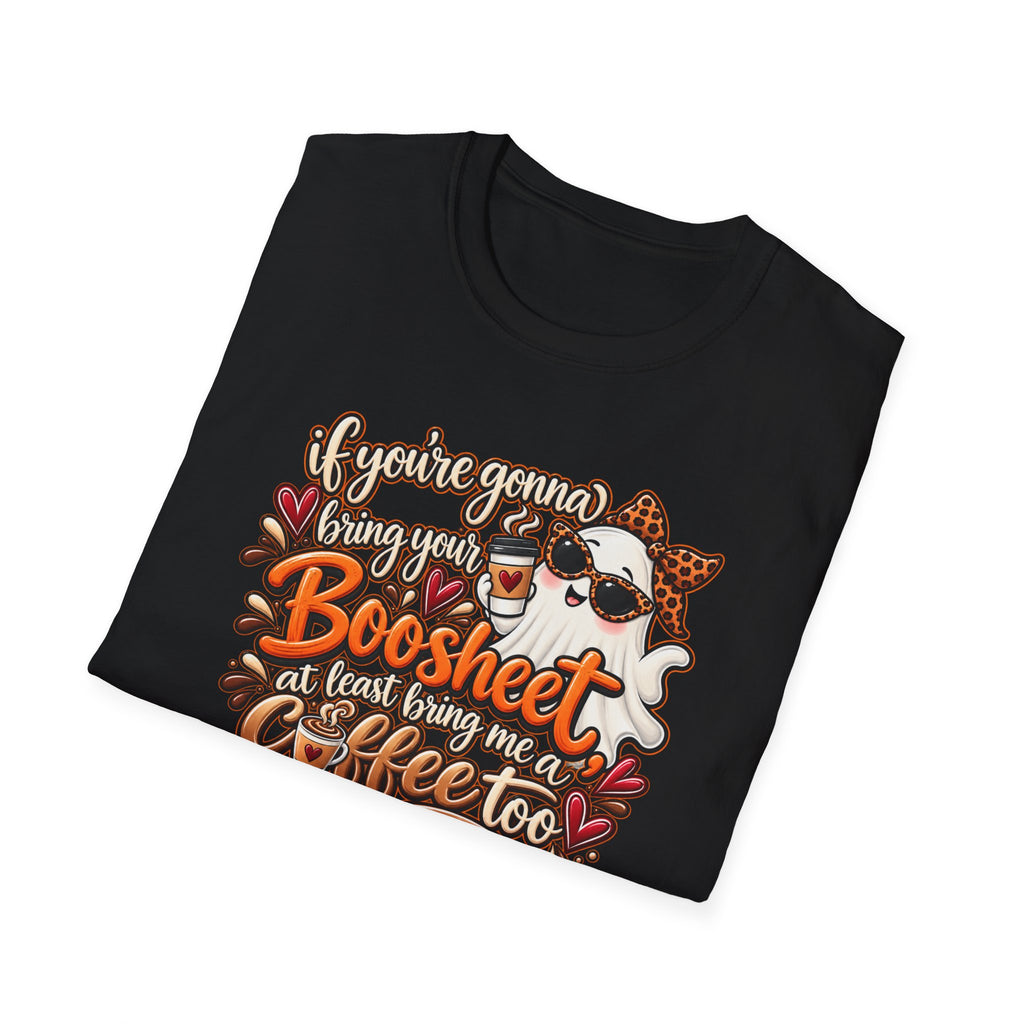 Ghost and Coffee Ghost Graphic Tee — “if you're gonna bring your boosheet, at least bring me a coffee too”
