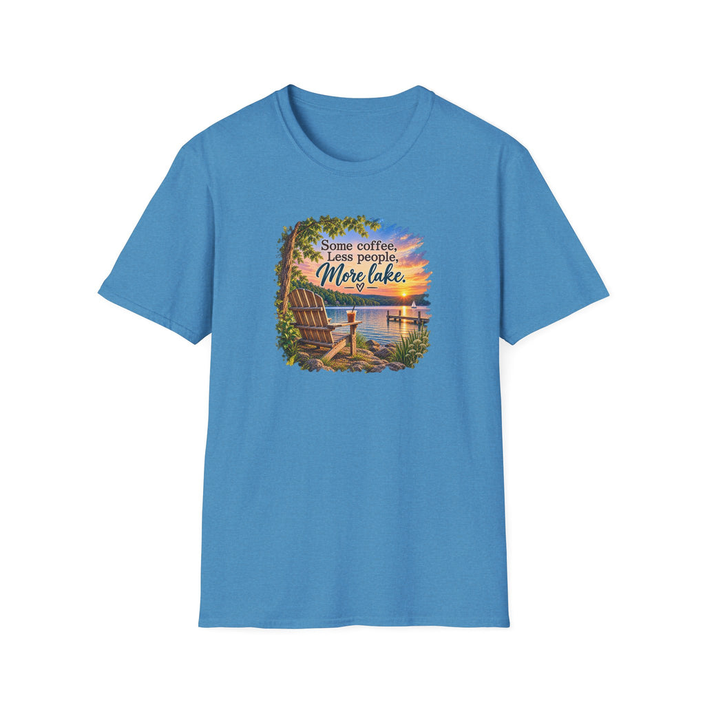 Lake Life T-Shirt — "Some coffee, Less people, More lake" Scenic Sunset Tee