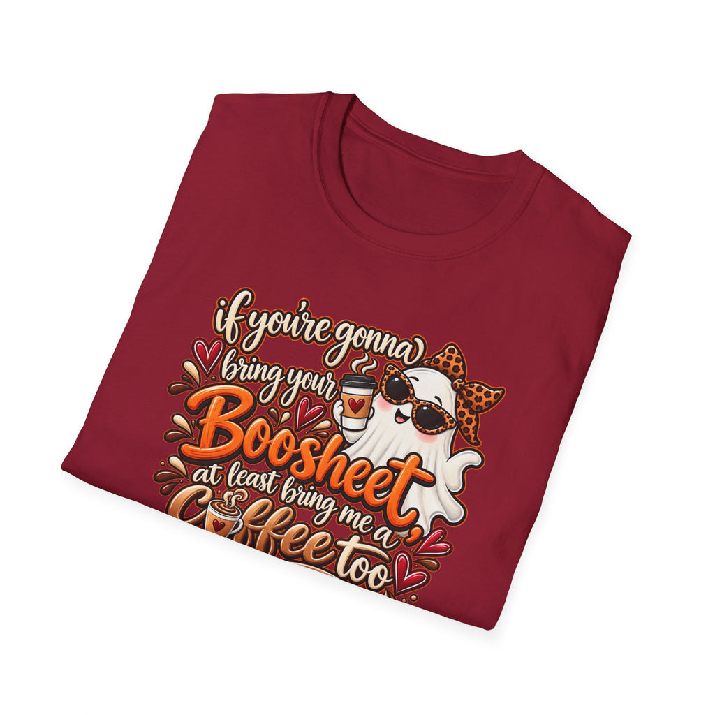 Ghost and Coffee Ghost Graphic Tee — “if you're gonna bring your boosheet, at least bring me a coffee too”
