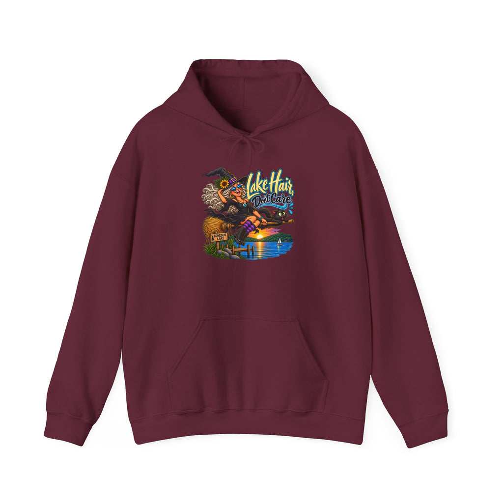 Lake Hair Hoodie - Witch & Lake Sunset Graphic Hooded Sweatshirt
