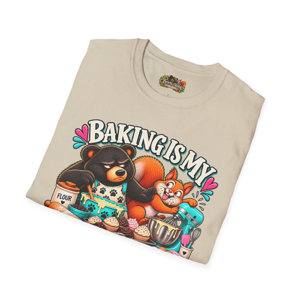Baking Is My Therapy T-Shirt — Cute Baking Bear and Squirrel Chef Graphic Tee