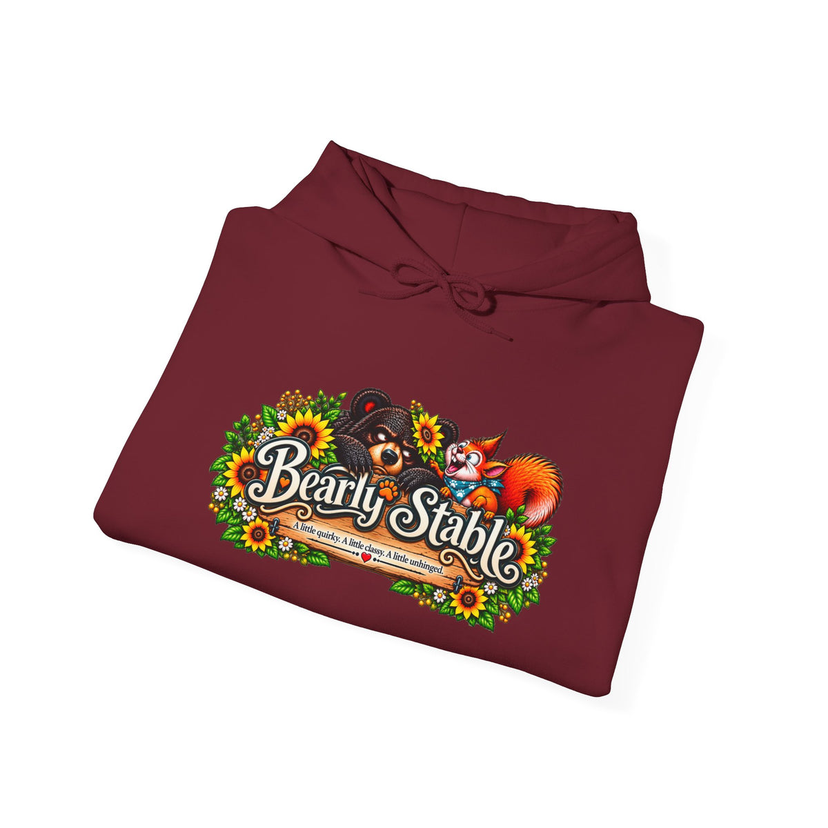 Bearly Stable Hoodie — Cute Woodland Fox & Floral Autumn Design