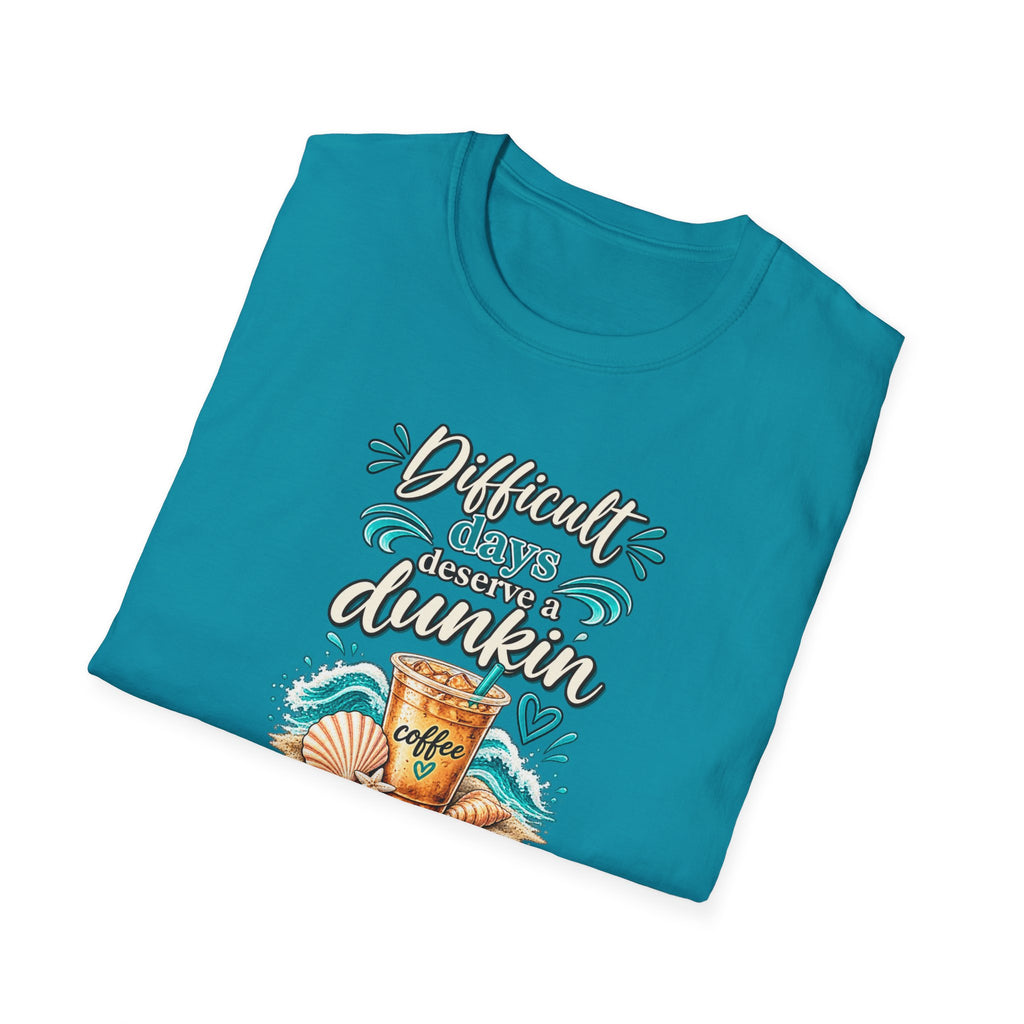 Beach Coffee T‑Shirt Difficult Days deserve a Dunkin” Summer Beach Tee