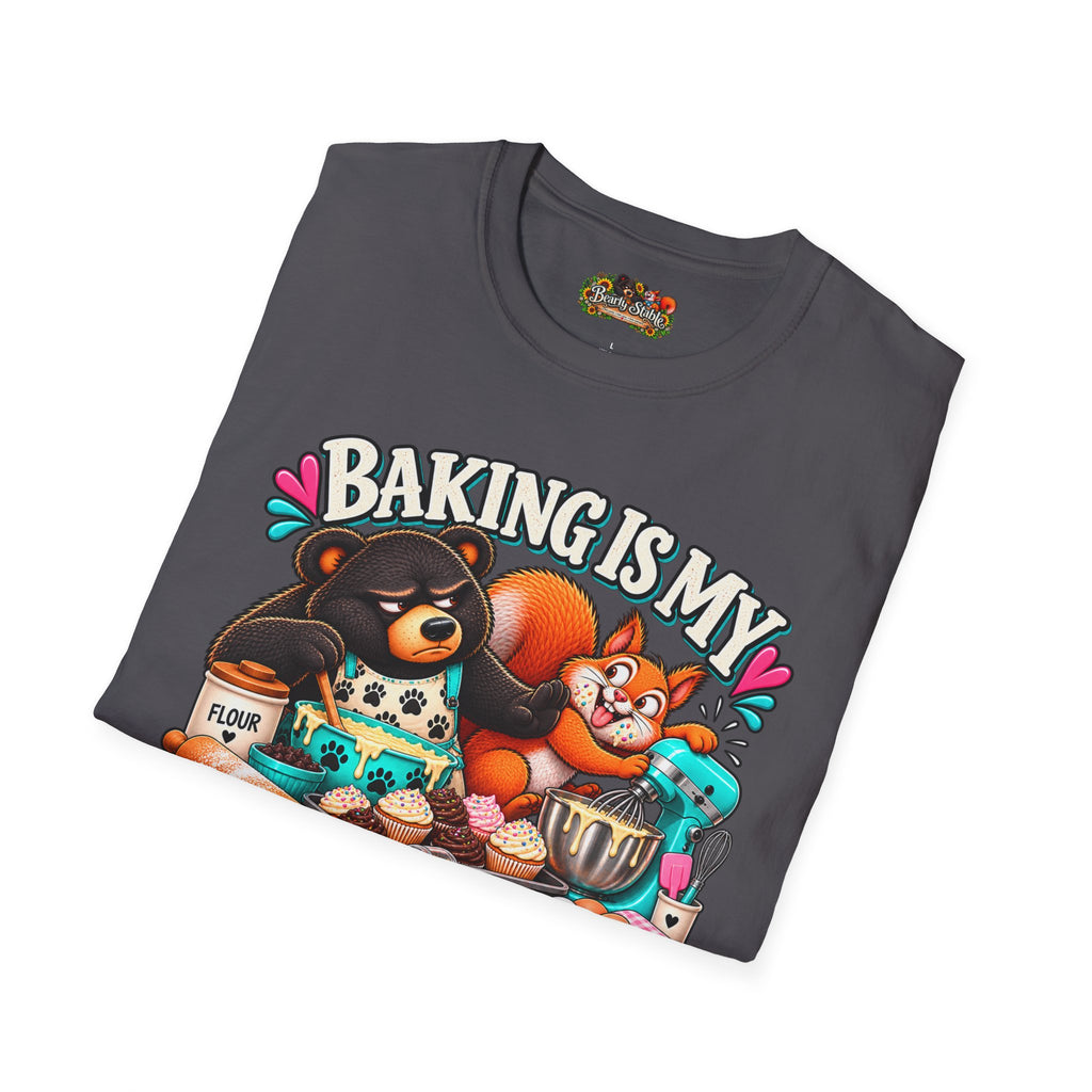 Baking Is My Therapy T-Shirt — Cute Baking Bear and Squirrel Chef Graphic Tee