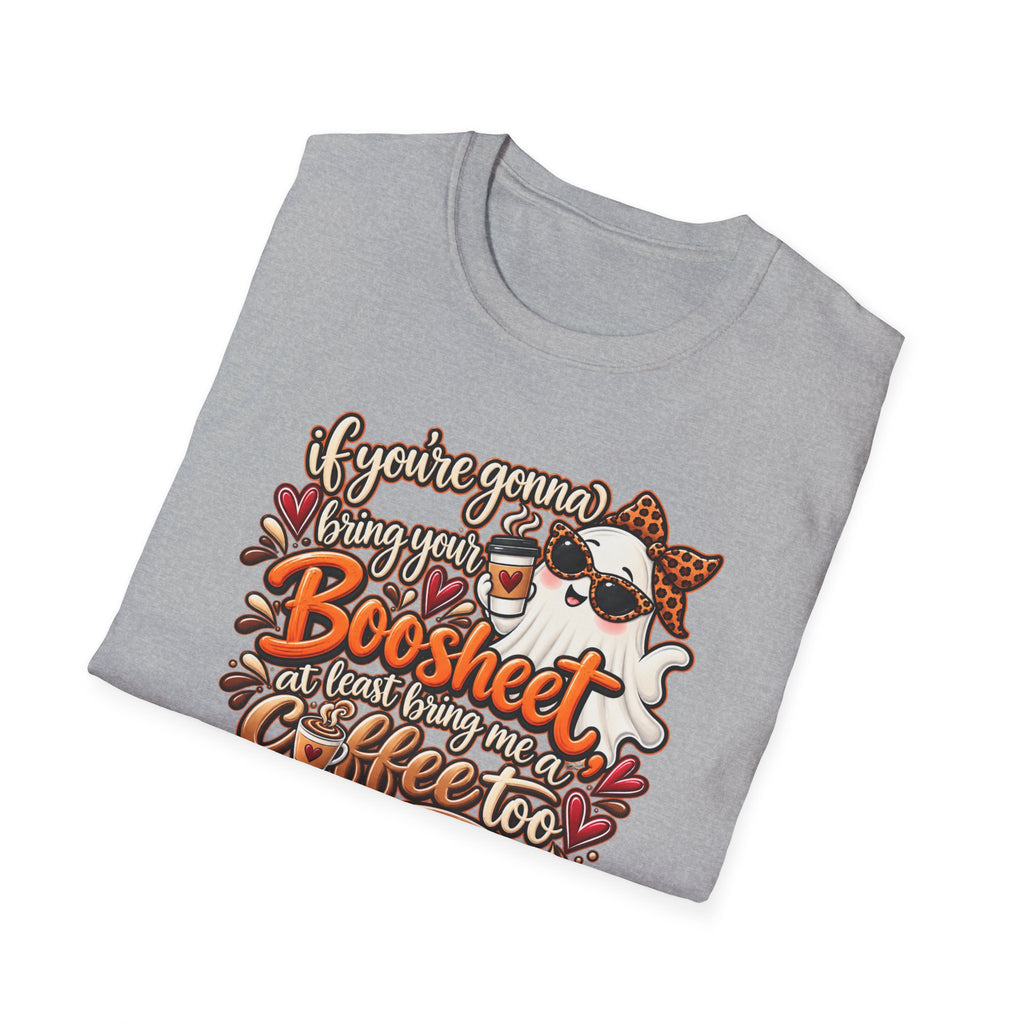 Ghost and Coffee Ghost Graphic Tee — “if you're gonna bring your boosheet, at least bring me a coffee too”