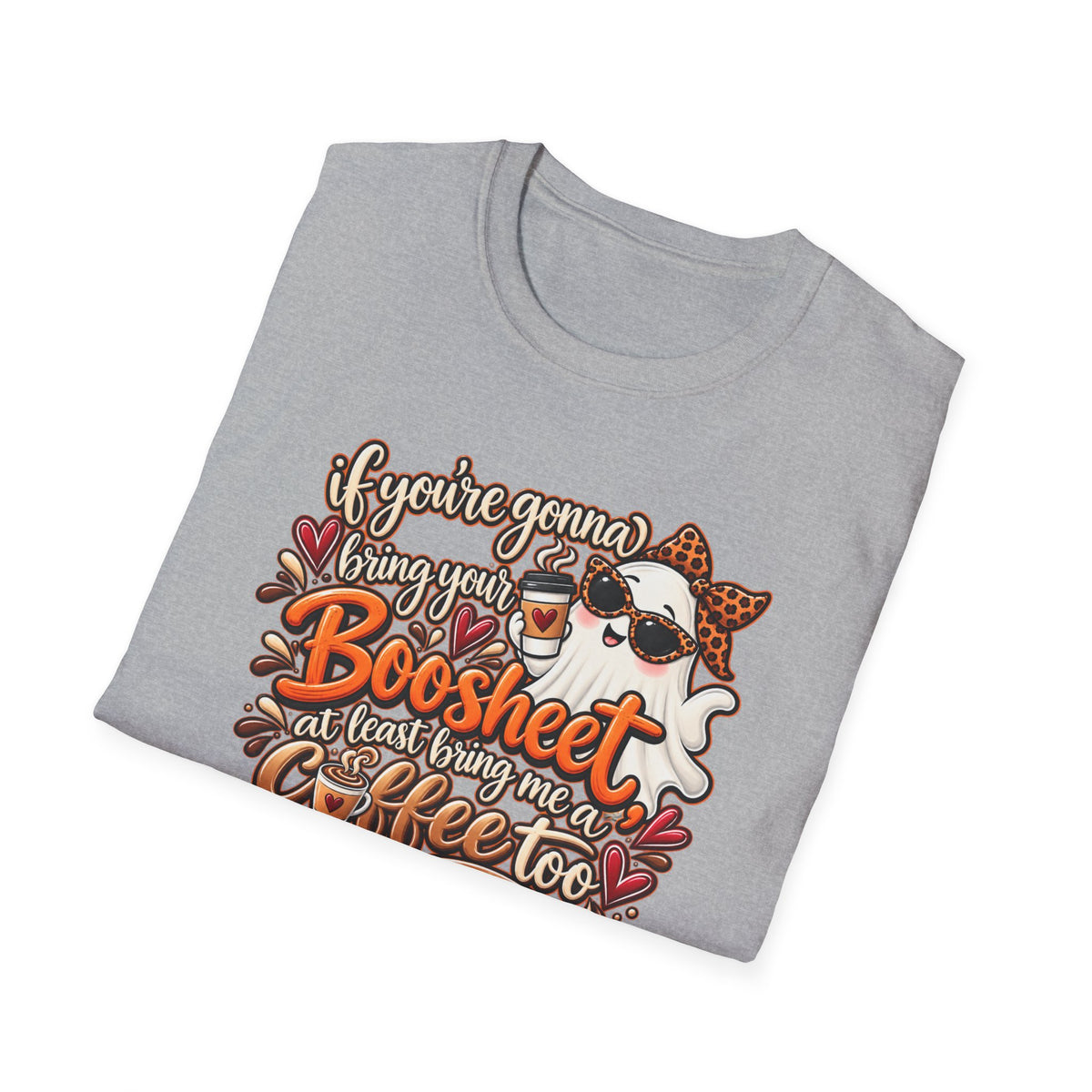 Ghost and Coffee Ghost Graphic Tee — “if you're gonna bring your boosheet, at least bring me a coffee too”