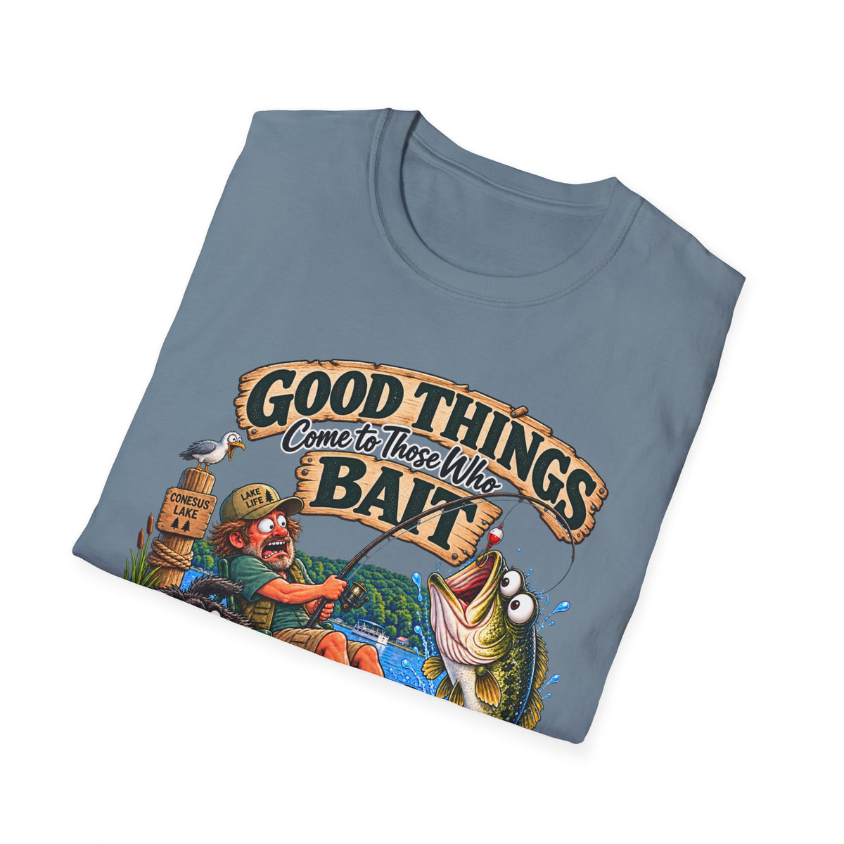 Fishing T-Shirt — "Good Things Come to Those Who Bait" Vintage Angler Tee