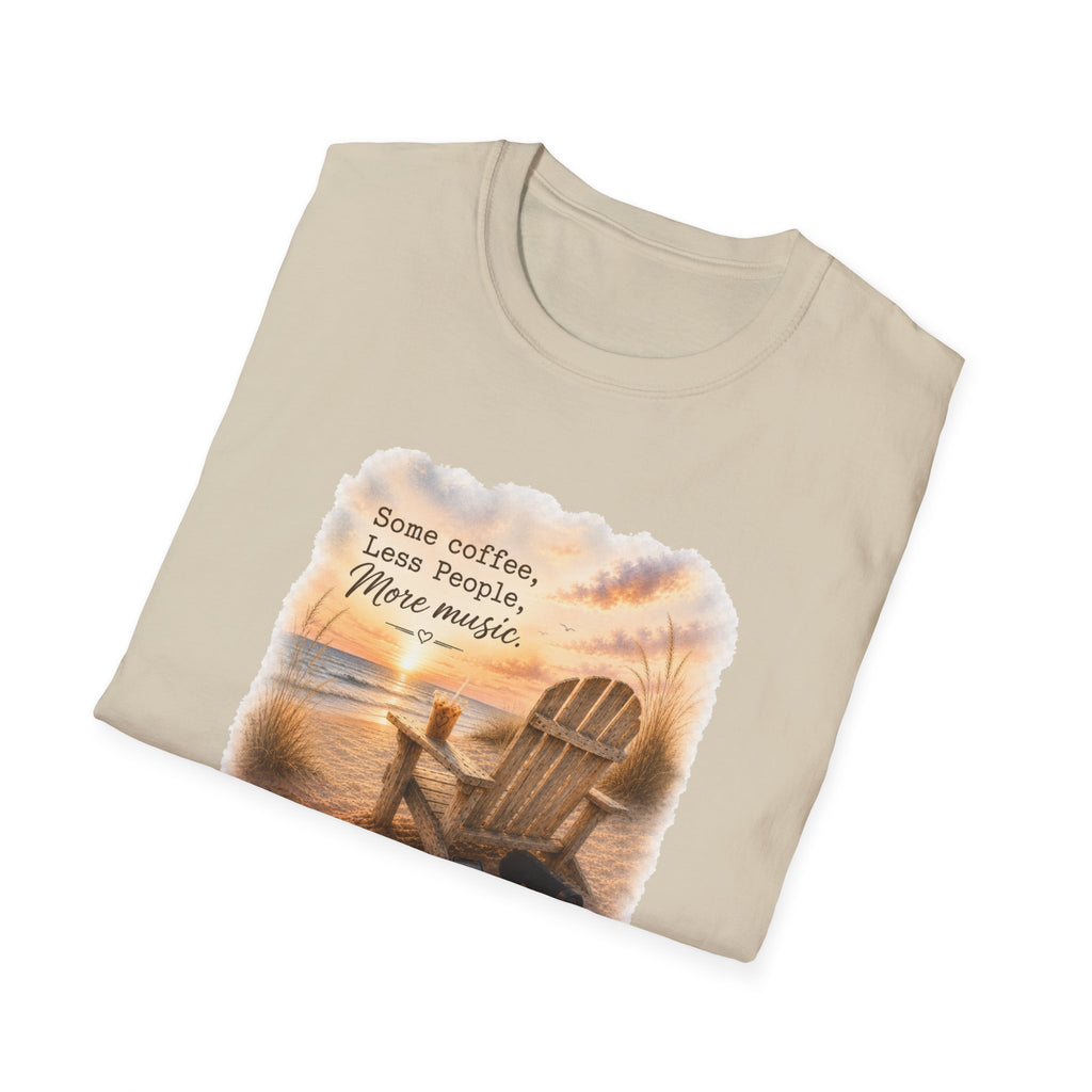 Beach Chair Tee - "Some coffee, Less People, More Magic" Relaxed Coastal T-Shirt