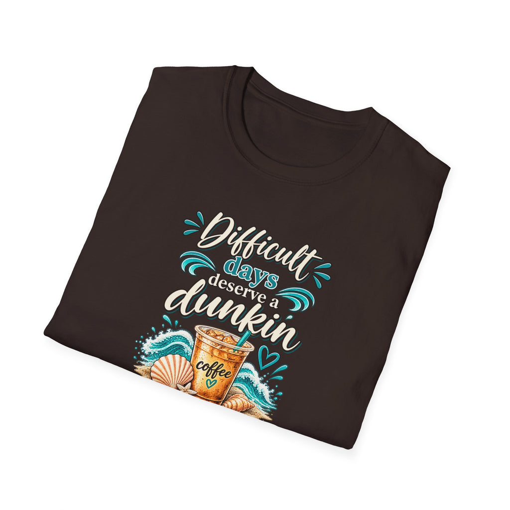 Beach Coffee T‑Shirt Difficult Days deserve a Dunkin” Summer Beach Tee