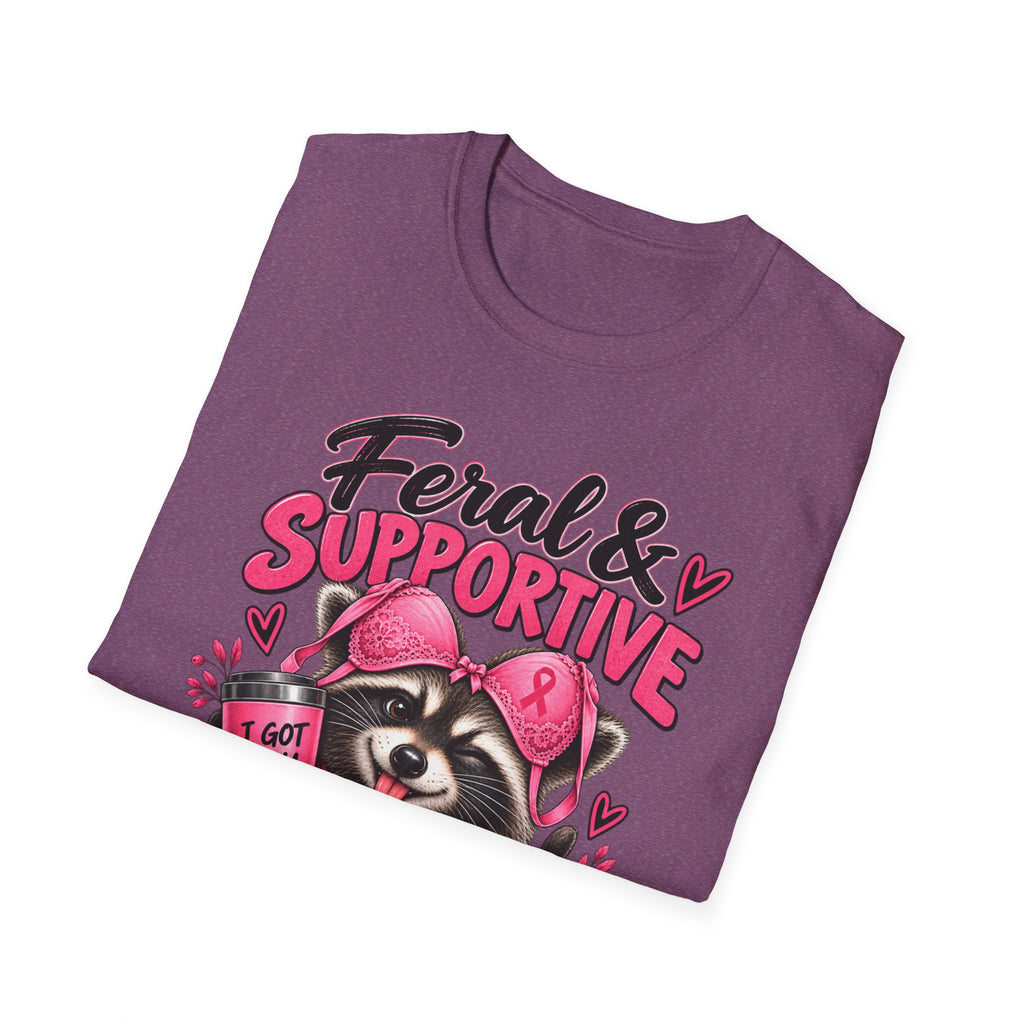 Feral & Supportive Raccoon Breast Cancer Awareness T-Shirt