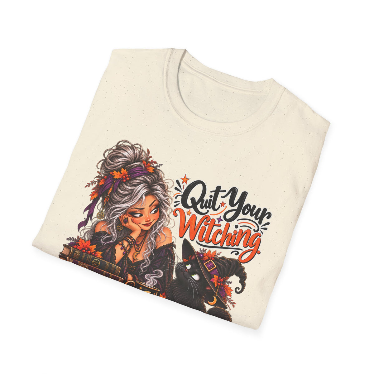 Quit Your Witching T-Shirt – Halloween Witch & Black Cat Pumpkin Tee