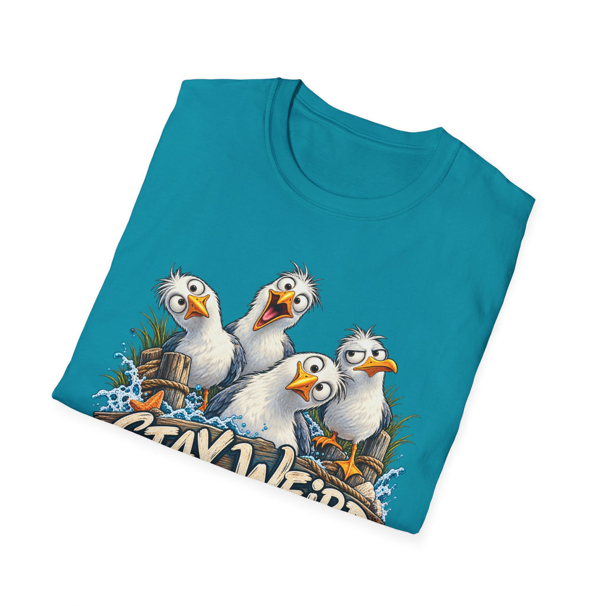 Stay Weird Seagulls T-Shirt — Funny Beach Crew Tee