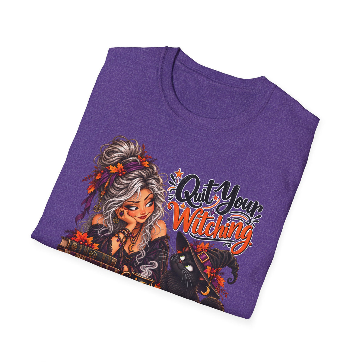 Quit Your Witching T-Shirt – Halloween Witch & Black Cat Pumpkin Tee