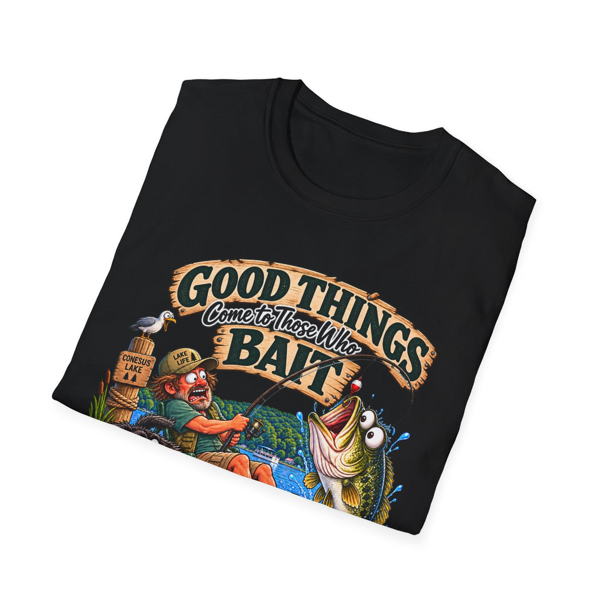 Fishing T-Shirt — "Good Things Come to Those Who Bait" Vintage Angler Tee