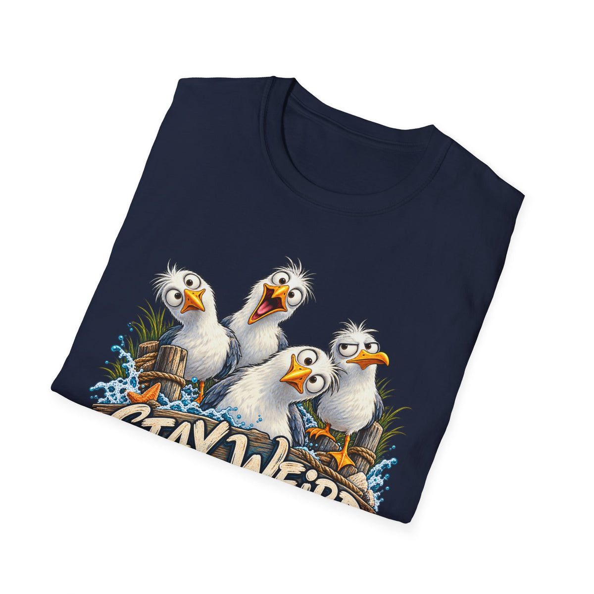 Stay Weird Seagulls T-Shirt — Funny Beach Crew Tee