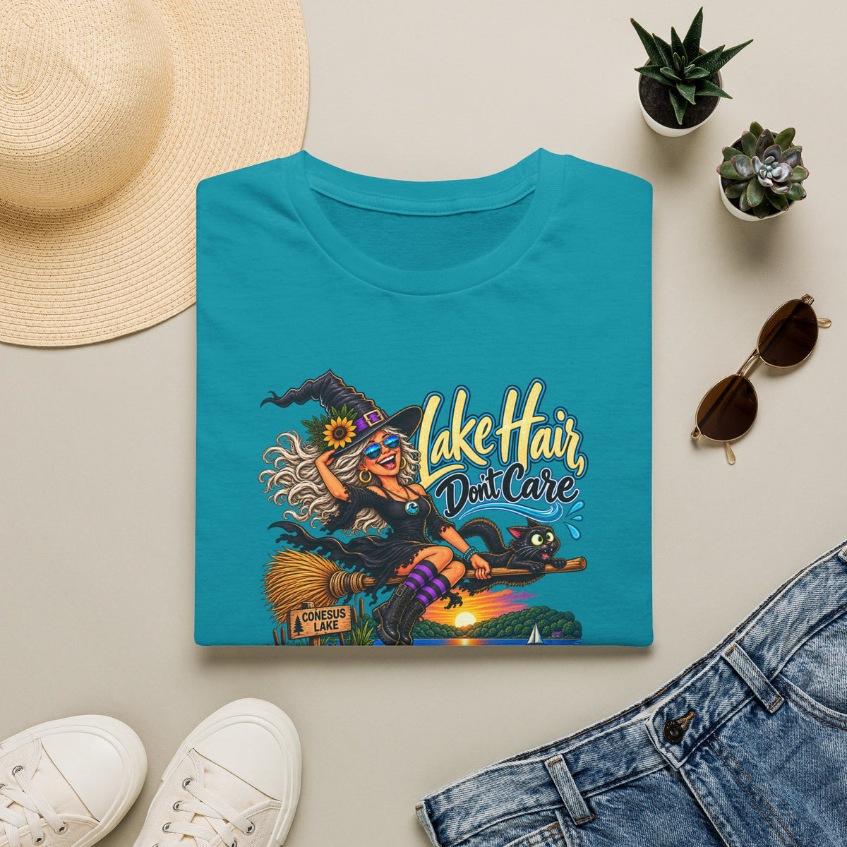 T-Shirt — "Lake Hair, Don't Care" Witchy Summer Graphic Tee