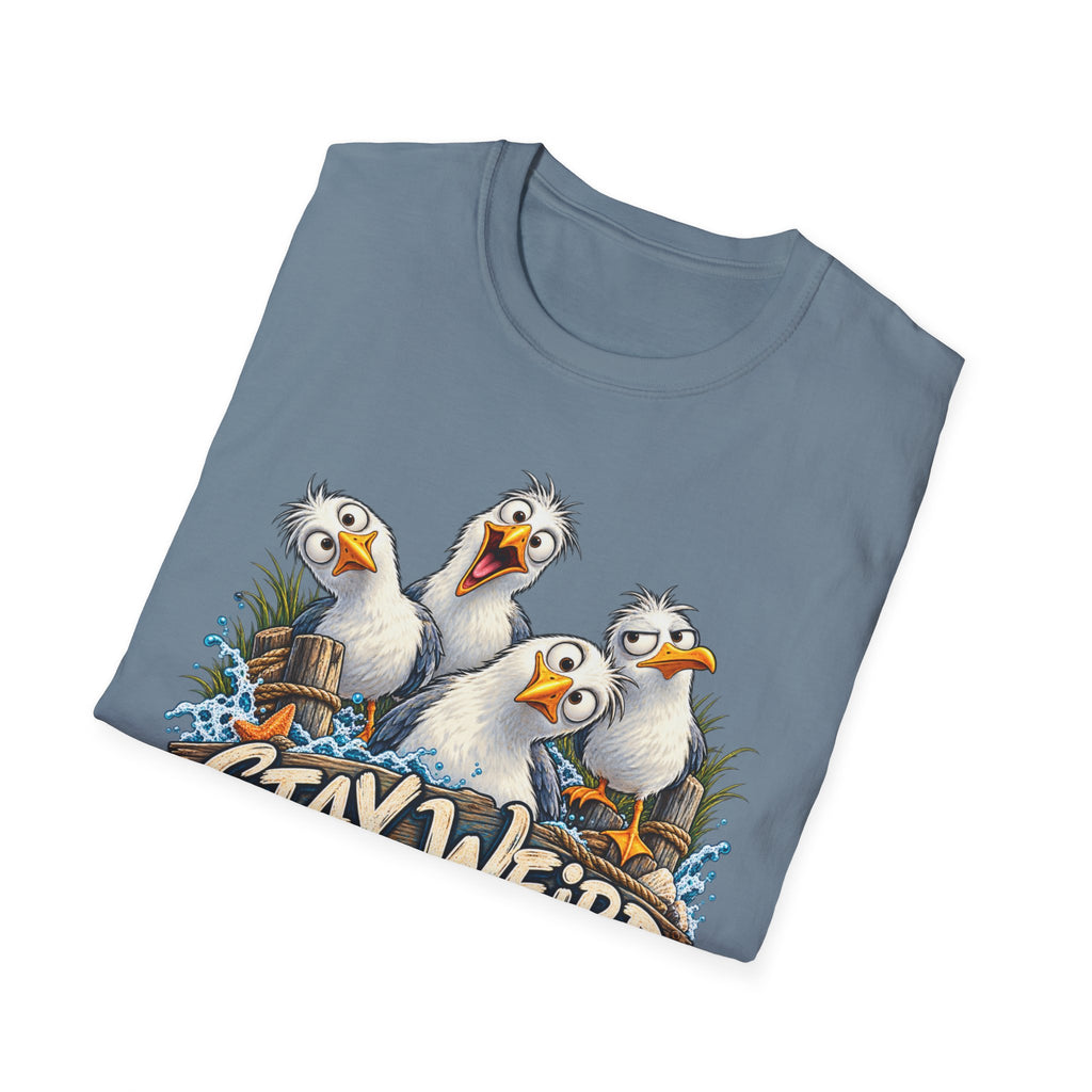 Stay Weird Seagulls T-Shirt — Funny Beach Crew Tee