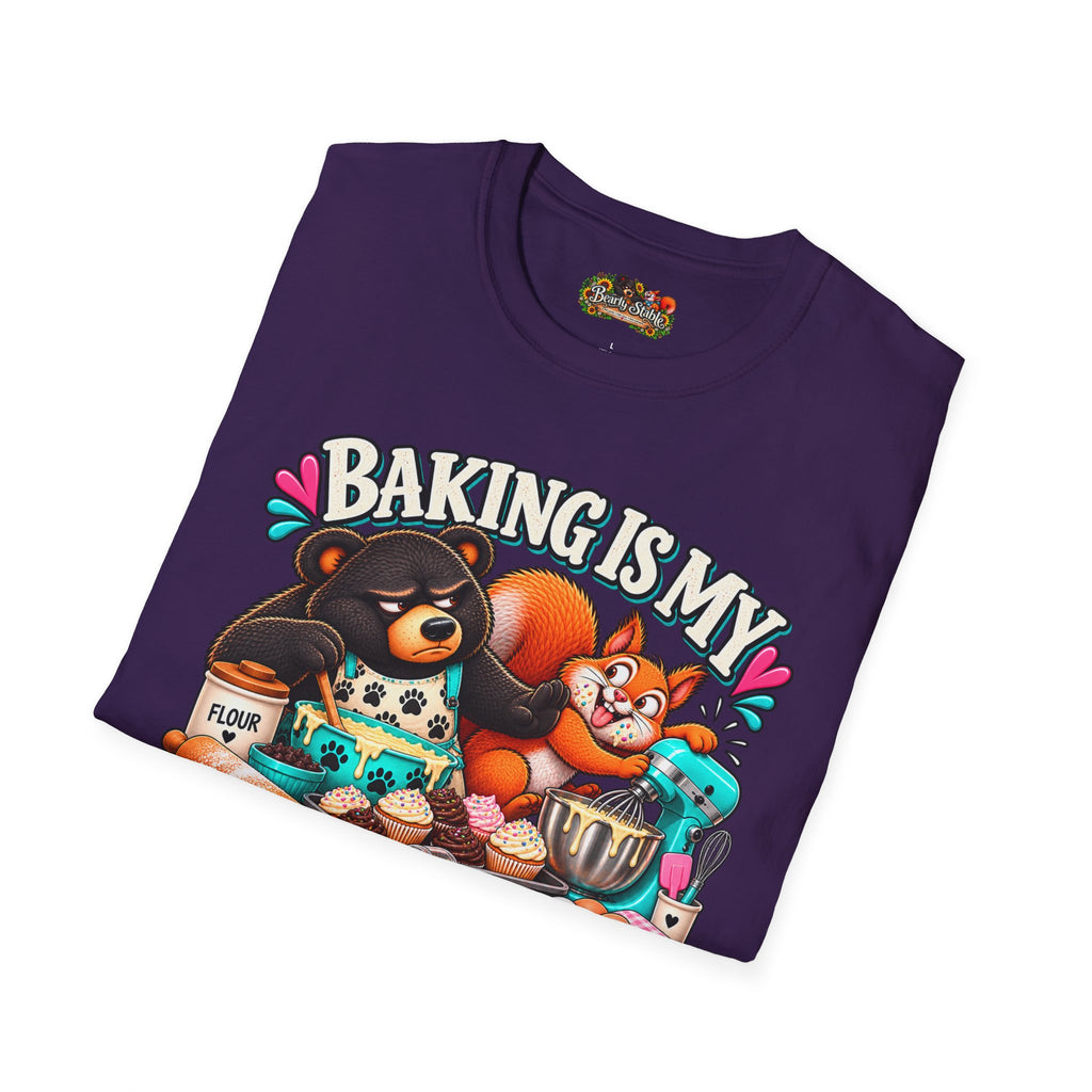 Baking Is My Therapy T-Shirt — Cute Baking Bear and Squirrel Chef Graphic Tee