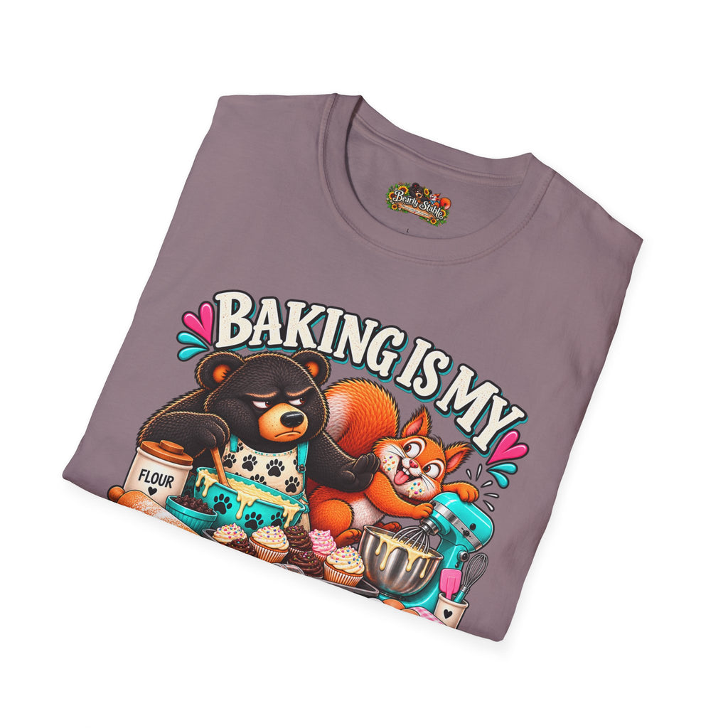 Baking Is My Therapy T-Shirt — Cute Baking Bear and Squirrel Chef Graphic Tee