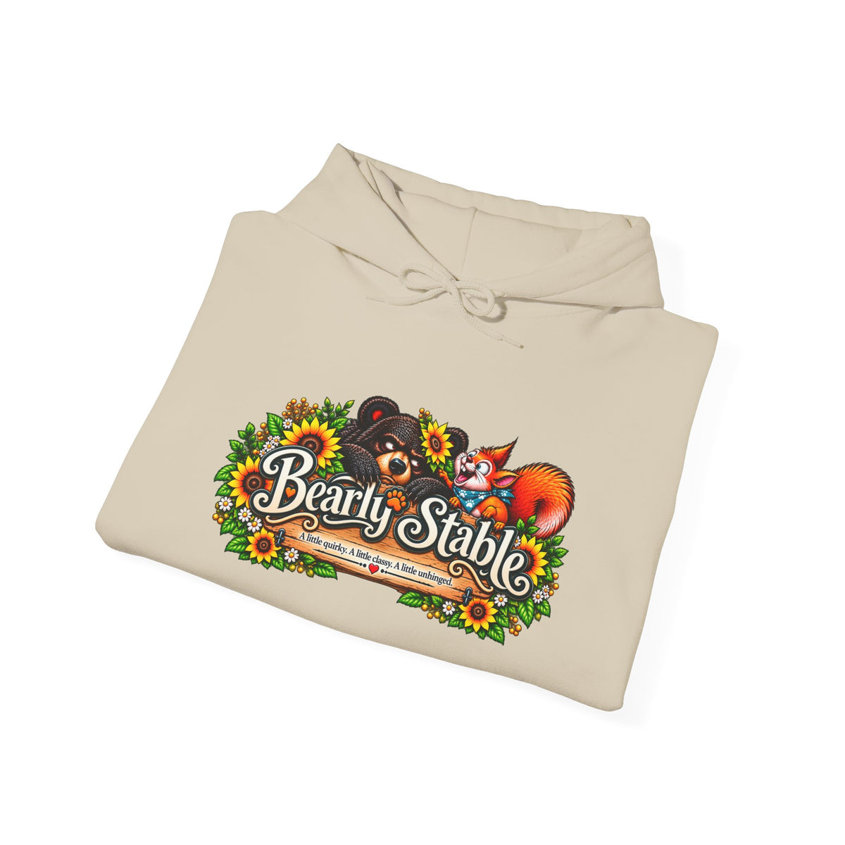 Bearly Stable Hoodie — Cute Woodland Fox & Floral Autumn Design
