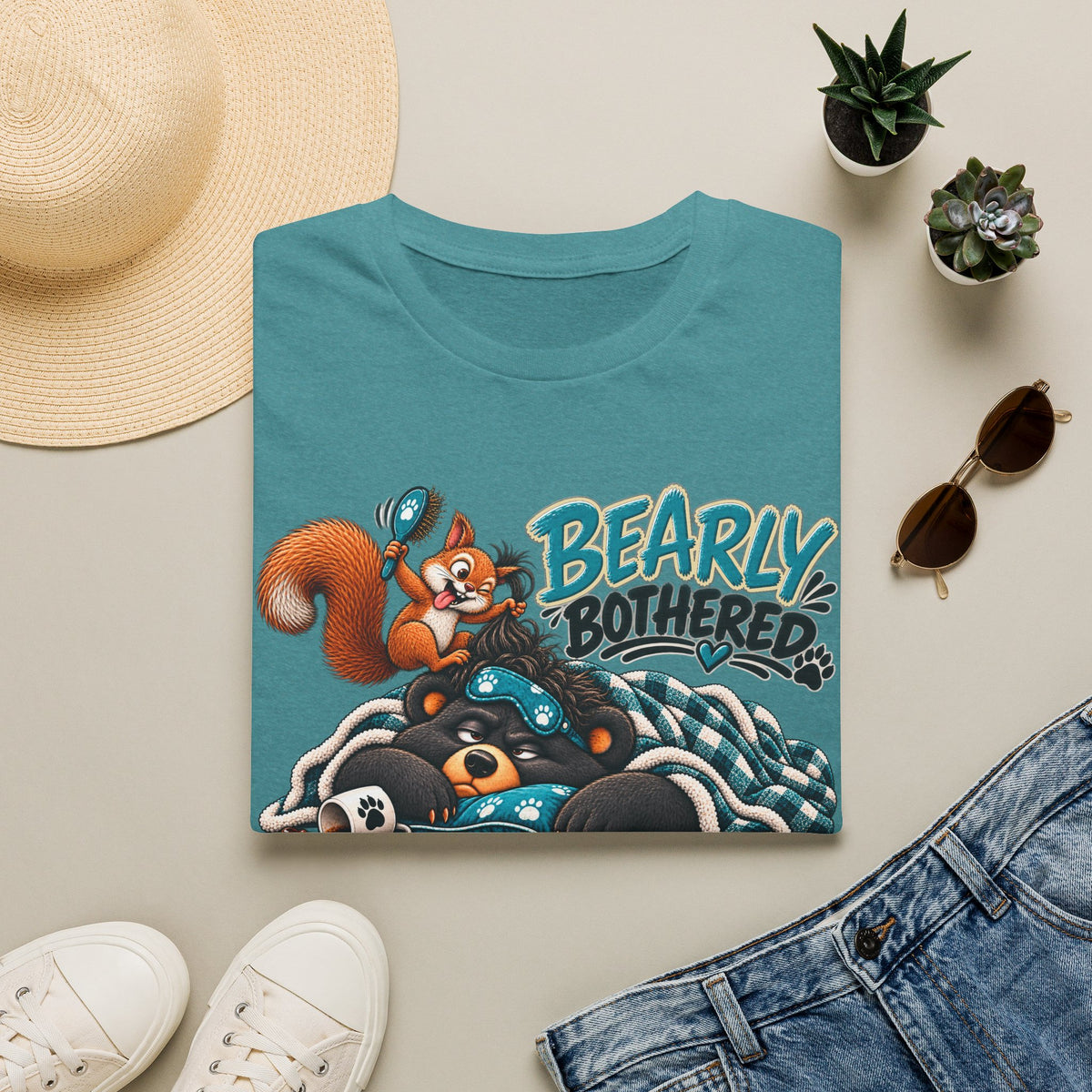Bearly Bothered T-Shirt — Cute Sleepy Bear & Squirrel Graphic Tee