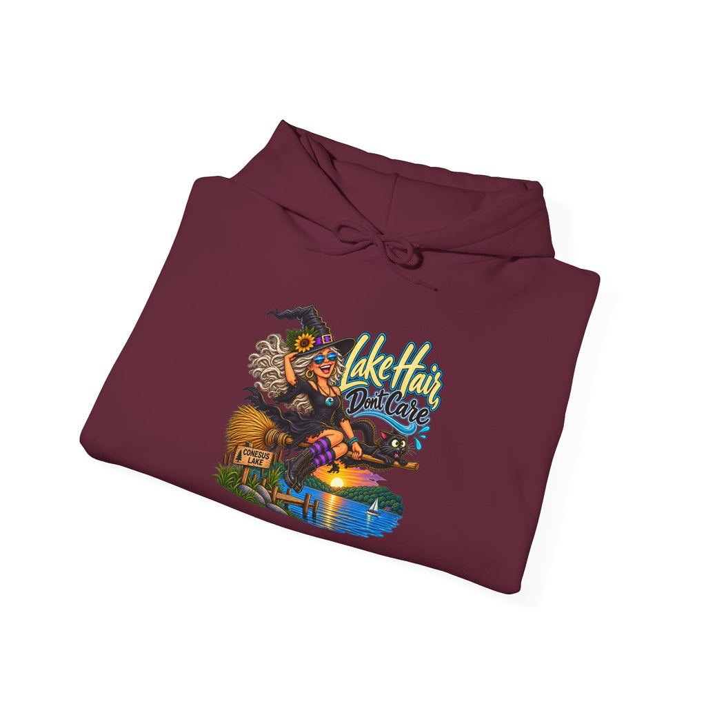 Lake Hair Hoodie - Witch & Lake Sunset Graphic Hooded Sweatshirt