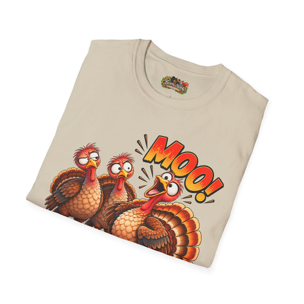 Thanksgiving Turkey 'MOO!' Cartoon Turkeys Graphic T-Shirt