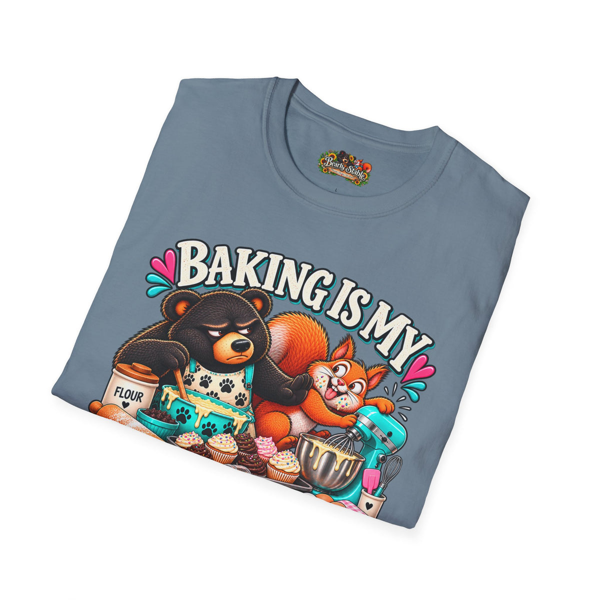 Baking Is My Therapy T-Shirt — Cute Baking Bear and Squirrel Chef Graphic Tee