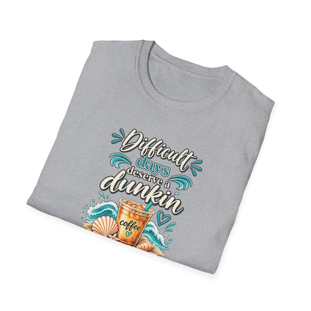 Beach Coffee T‑Shirt Difficult Days deserve a Dunkin” Summer Beach Tee