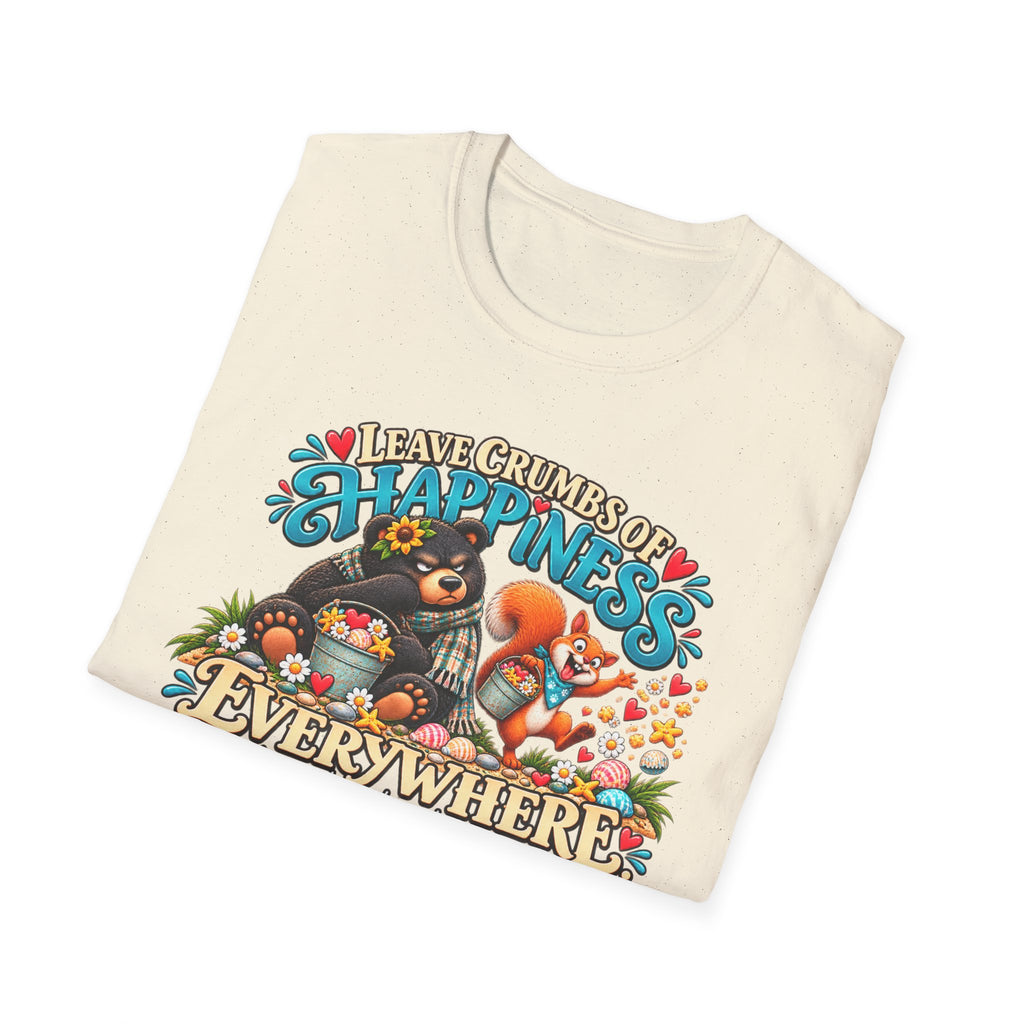 T-Shirt — "Leave Crumbs of Happiness Everywhere" Cute Woodland Animals Graphic Tee