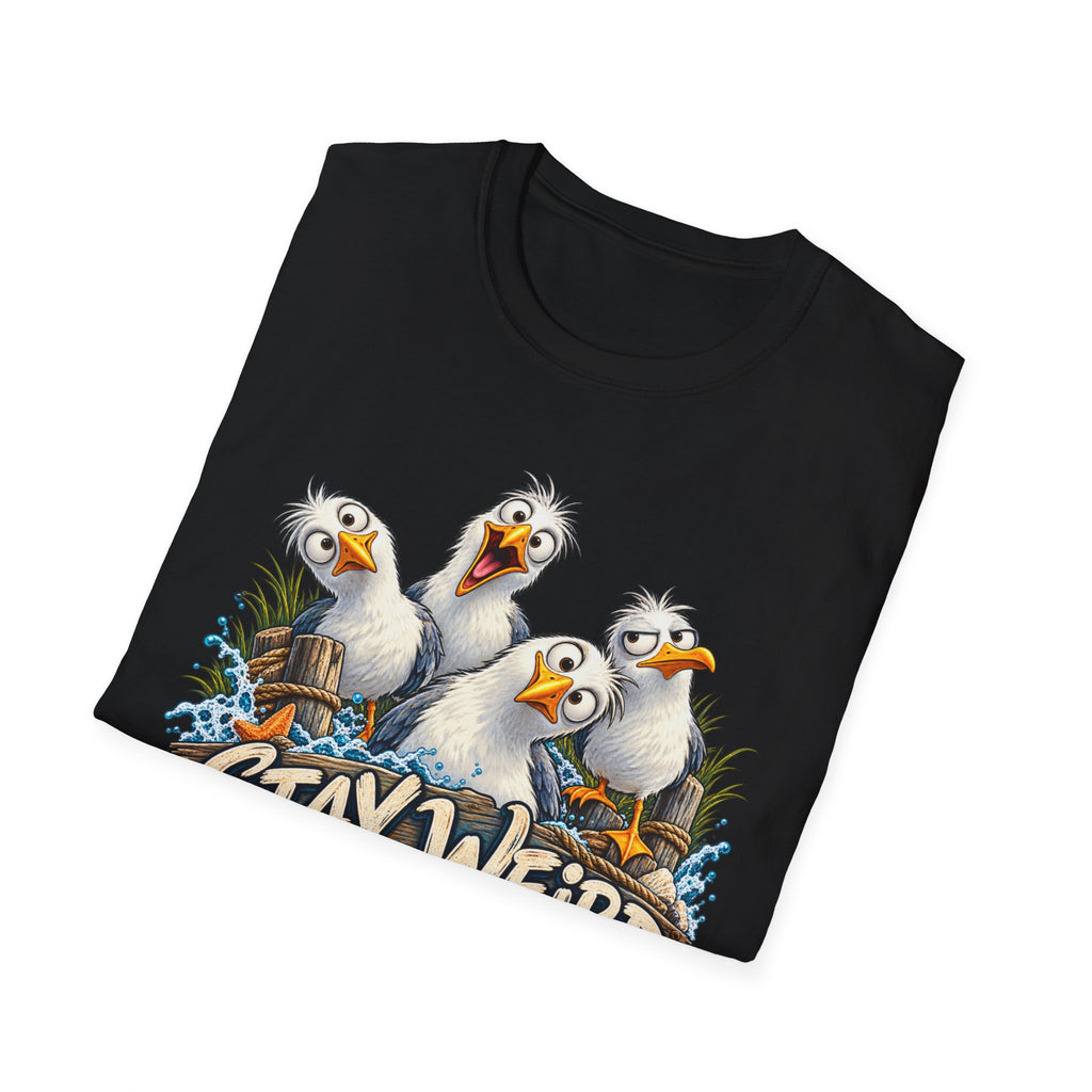 Stay Weird Seagulls T-Shirt — Funny Beach Crew Tee