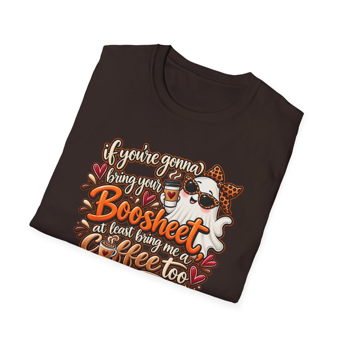 Ghost and Coffee Ghost Graphic Tee — “if you're gonna bring your boosheet, at least bring me a coffee too”