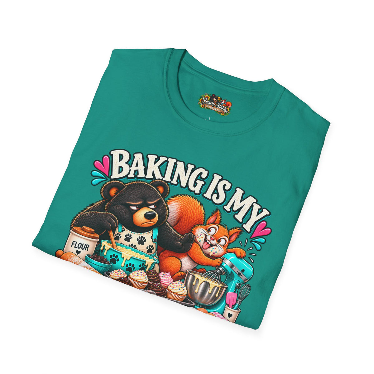 Baking Is My Therapy T-Shirt — Cute Baking Bear and Squirrel Chef Graphic Tee