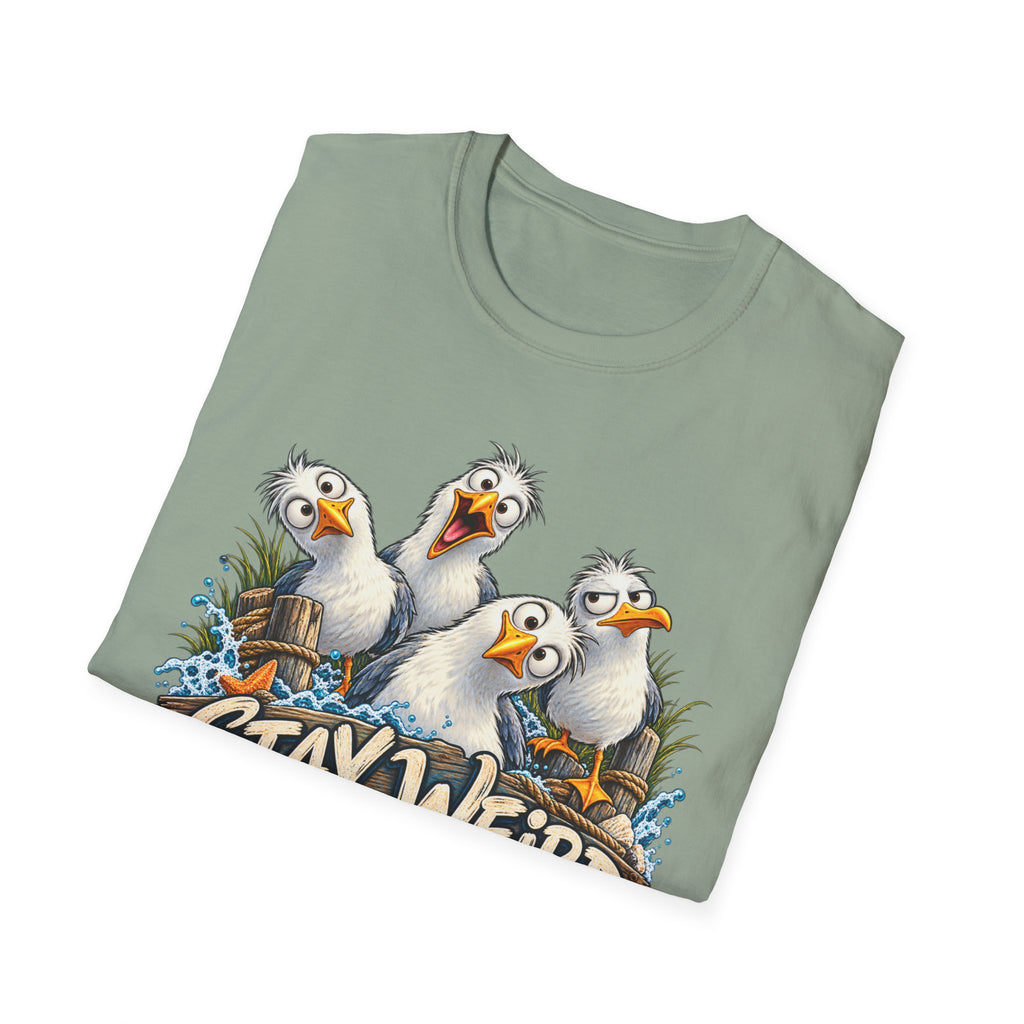 Stay Weird Seagulls T-Shirt — Funny Beach Crew Tee