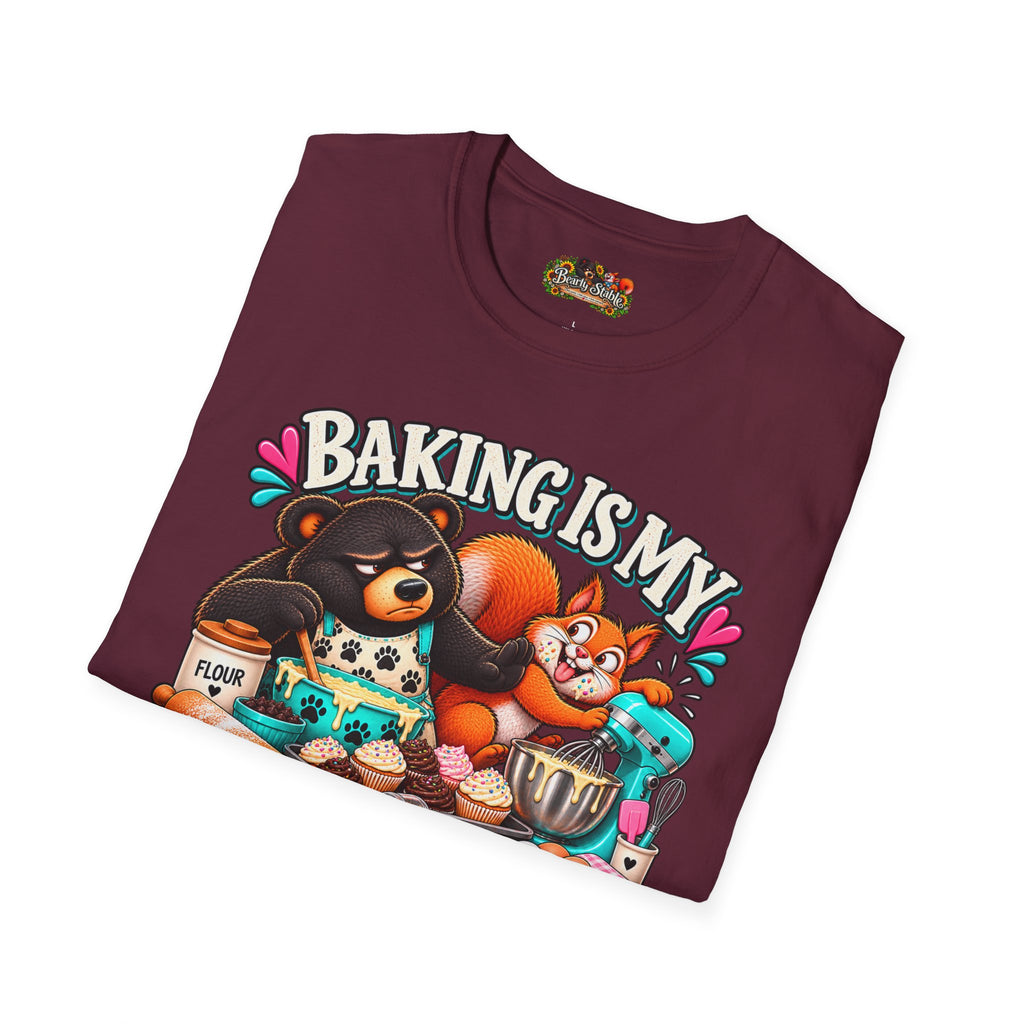 Baking Is My Therapy T-Shirt — Cute Baking Bear and Squirrel Chef Graphic Tee