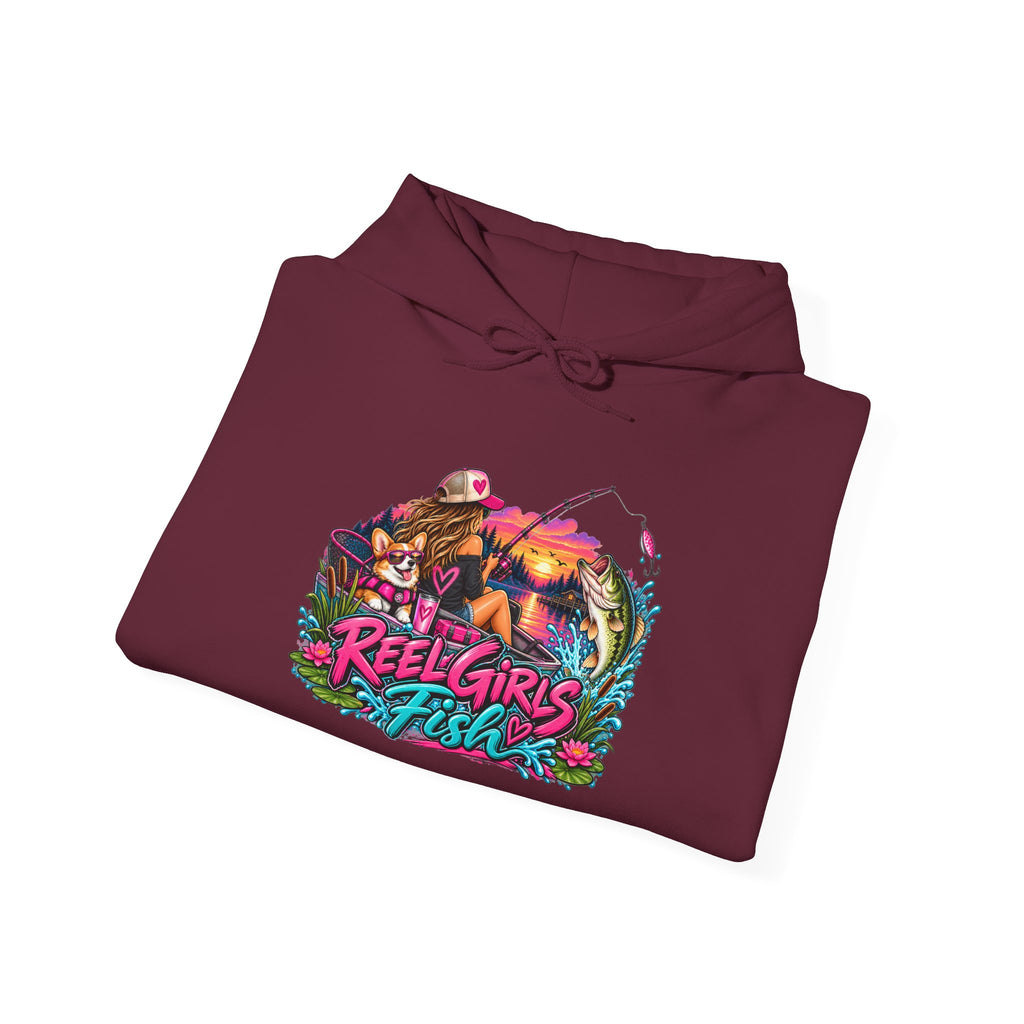 Reel Girls Fish Hoodie — Retro Fishing Graphic Pullover