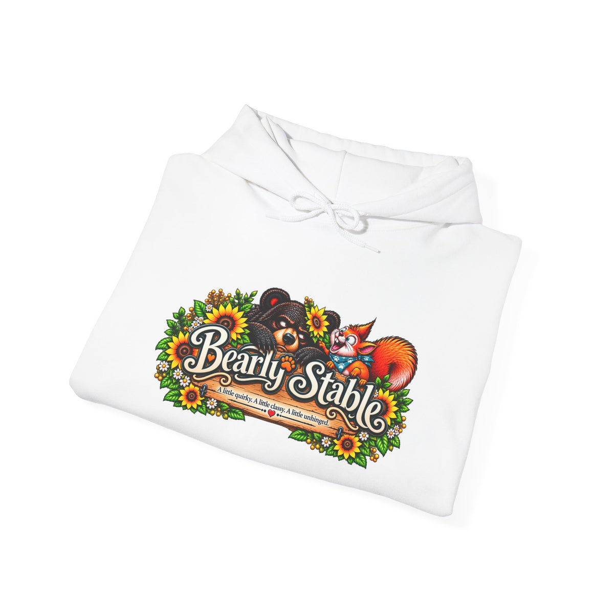 Bearly Stable Hoodie — Cute Woodland Fox & Floral Autumn Design