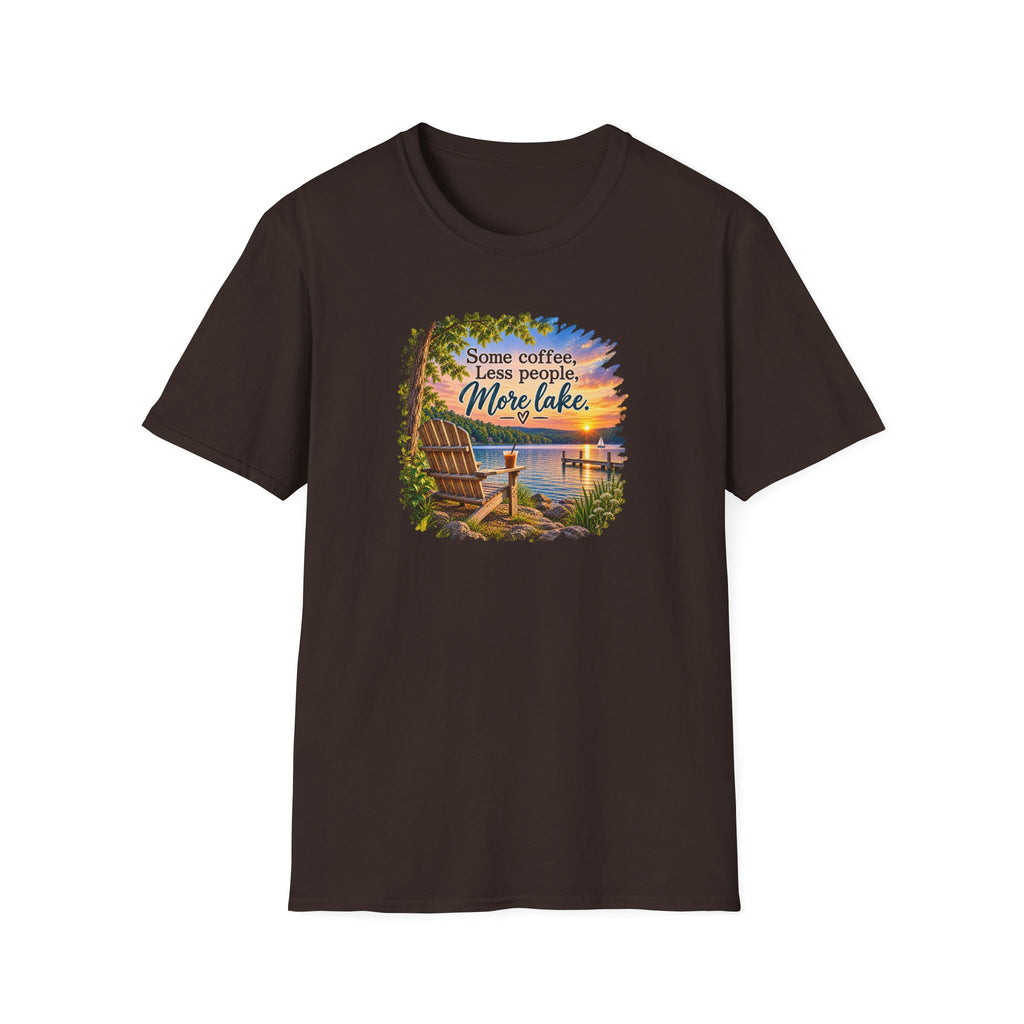 Lake Life T-Shirt — "Some coffee, Less people, More lake" Scenic Sunset Tee