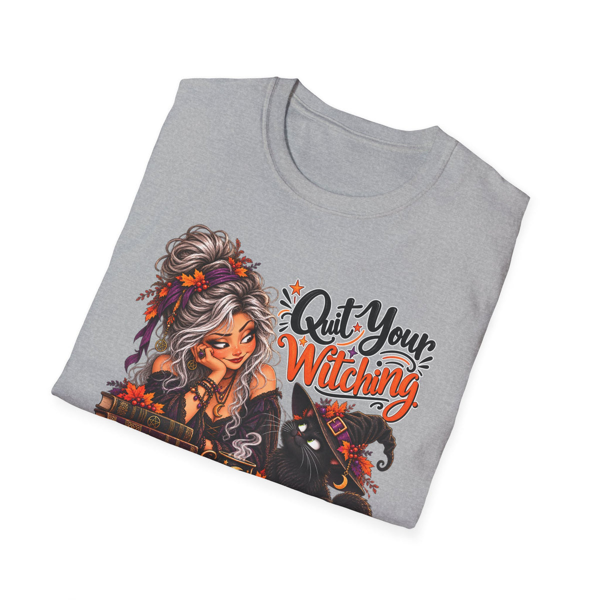 Quit Your Witching T-Shirt – Halloween Witch & Black Cat Pumpkin Tee