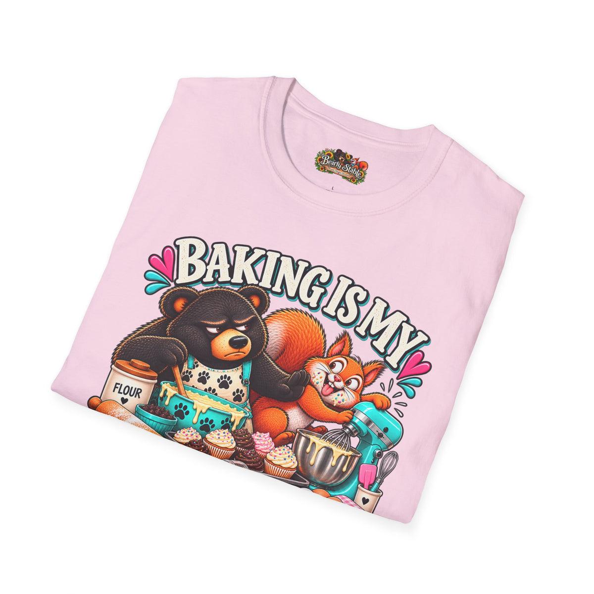 Baking Is My Therapy T-Shirt — Cute Baking Bear and Squirrel Chef Graphic Tee