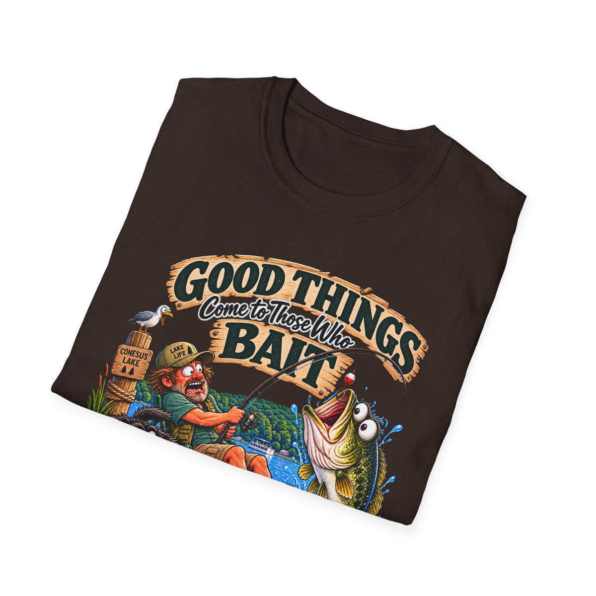 Fishing T-Shirt — "Good Things Come to Those Who Bait" Vintage Angler Tee
