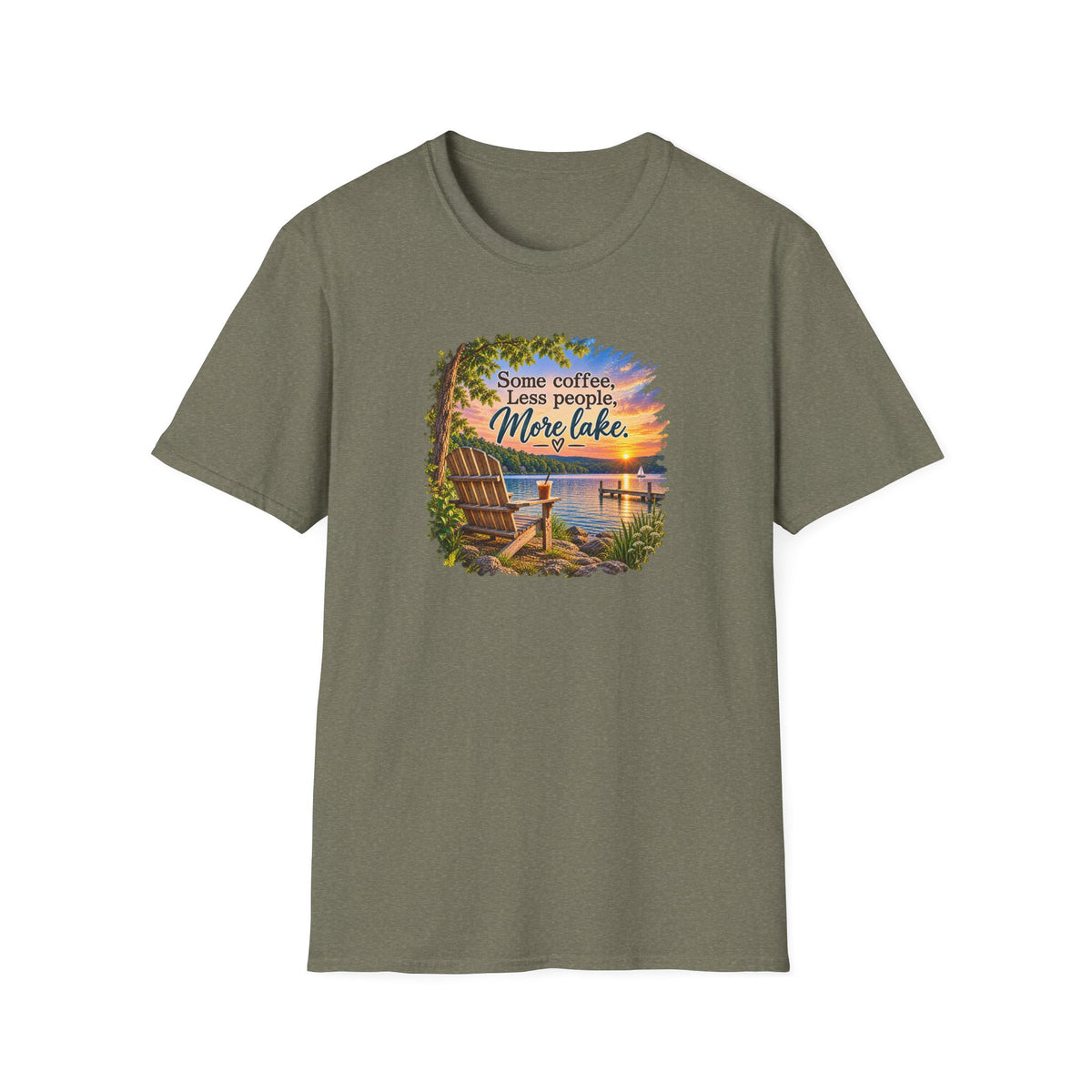 Lake Life T-Shirt — "Some coffee, Less people, More lake" Scenic Sunset Tee