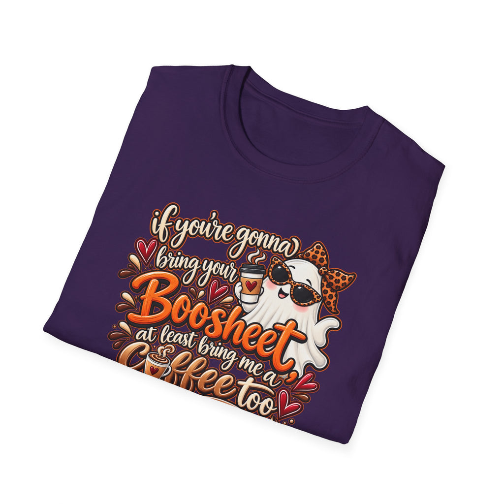 Ghost and Coffee Ghost Graphic Tee — “if you're gonna bring your boosheet, at least bring me a coffee too”